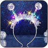 JAKAWIN Light Up Alien Antenna Headband Silver Led Rave Costume Hair Accessories for Women