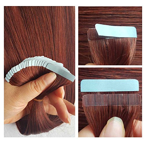 Dark Auburn Tape in Hair Extensions Human Hair, Copper Red 33 Silky Straight Real Remy Tape in