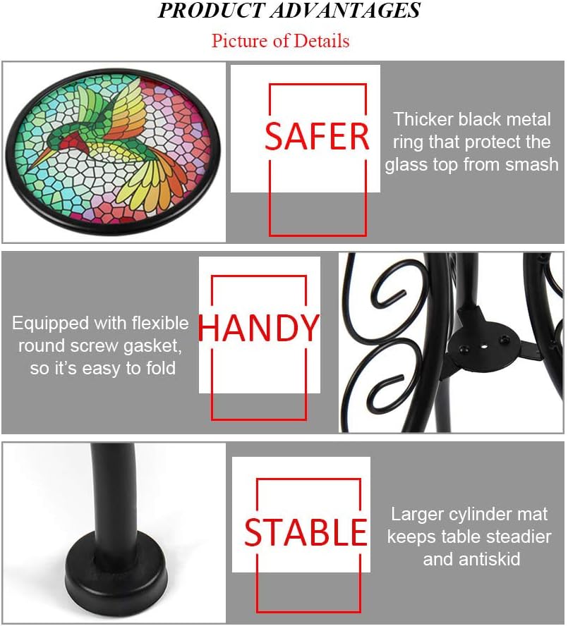 Liffy Outdoor Mosaic Side Table Hummingbird Bench Small Patio Round Printed Glass Table for Garden, Yard or Lawn: Furniture & Decor