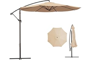 MUCHENGHY 10ft Patio Umbrellas Offset Outdoor Umbrella Cantilever Hanging Umbrellas with Crank & Cross Base 8 Sturdy Ribs for