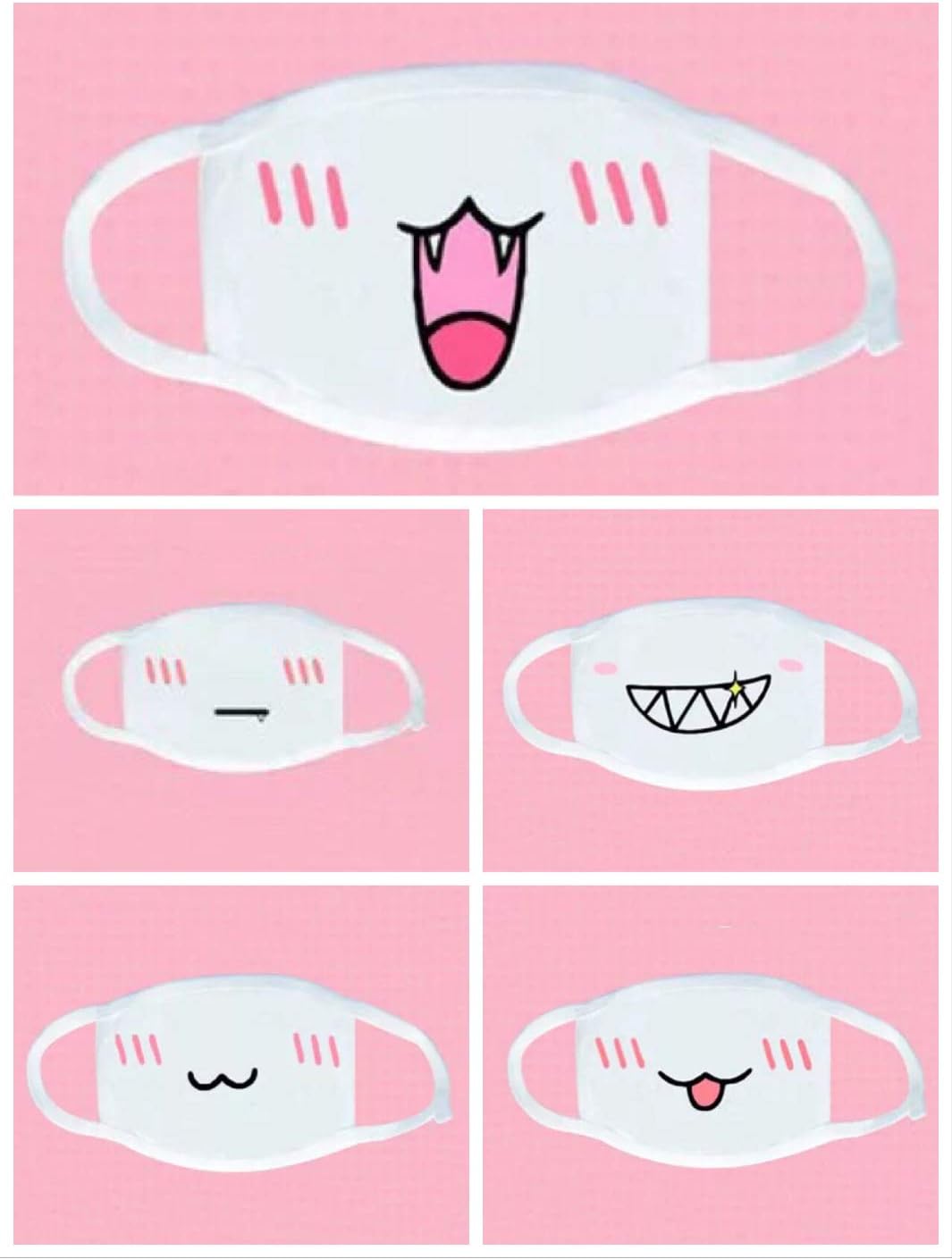 thematys Mouth mask set reusable - mask made of cotton with 5 funny motives for different occasions