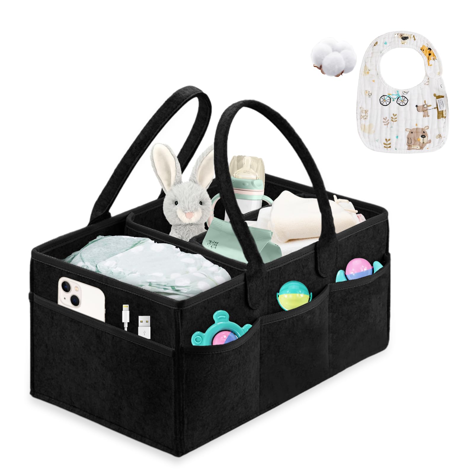 Esoes Nappy Caddy Essentials for Newborn, Portable Baby Caddy Organiser, Baby Bag Organiser Basket for Baby Shower Gifts(Black)