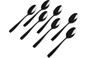 Vababa 8-Piece Black Stainless Steel Coffee Spoon, Mirror Finish, F