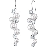 THE PEARL SOURCE 5-8mm Genuine White Freshwater Cultured Pearl & Cubic Zirconia Piper Earrings for Women