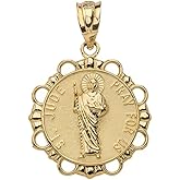 Solid 10k Yellow Gold St. Jude Thaddeus Pray For Us Round Medal Pendant
