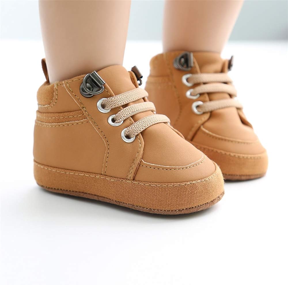  | Meckior Toddler Baby Boys Girls High Tops Ankle Sneakers Soft Anti-Slip Sole PU Leather Moccasins Infant Newborn Prewalker First Walking Crib Shoes | Sneakers