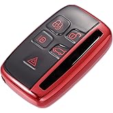 X AUTOHAUX Car Key Fob Cover 5 Button Remote Key Fob Case Red for Range Rover Evoque Velar Discovery LR4 for Land Rover Sport for Jaguar XF XJ XE F-PACE F-Type