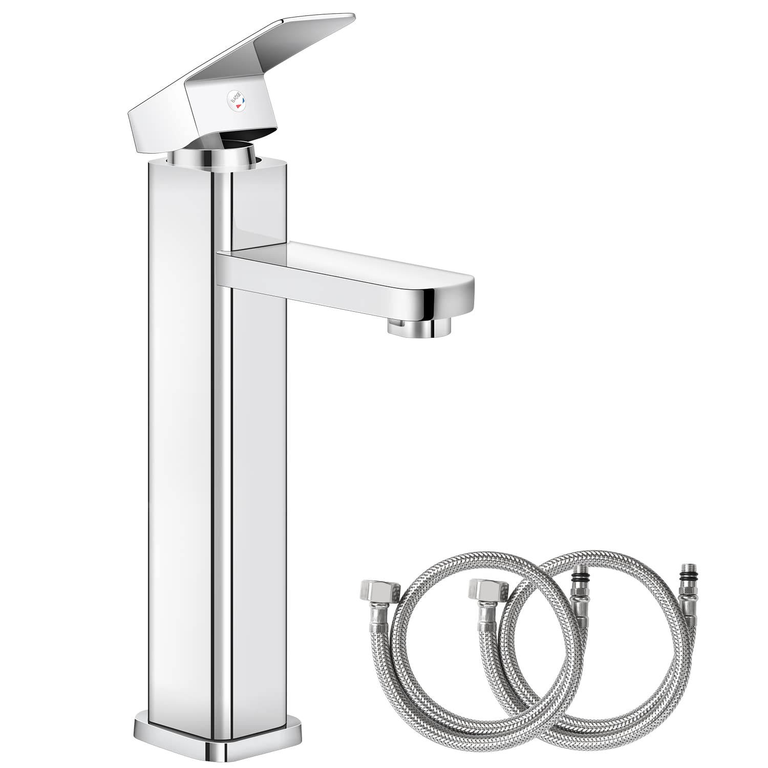 Bathroom Sink Taps, Basin Mixer Tap Kitchen Faucet Chrome Brass Cloakroom Sink Tap Hot and Cold Dual Control, Single Hole with 2 Hoses, Corrosion and High Temperature Resistant Anti-Scratch