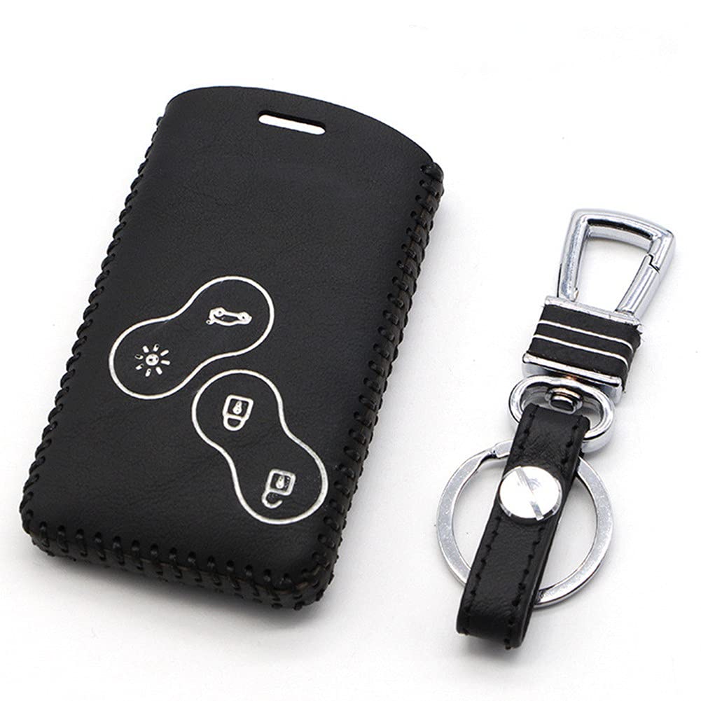 Happyit Leather Car Key Cover Cases Keychain for Renault Clio Scenic Megane Duster Sandero Captur Twingo koleos 4 Buttons Remote Control (White)