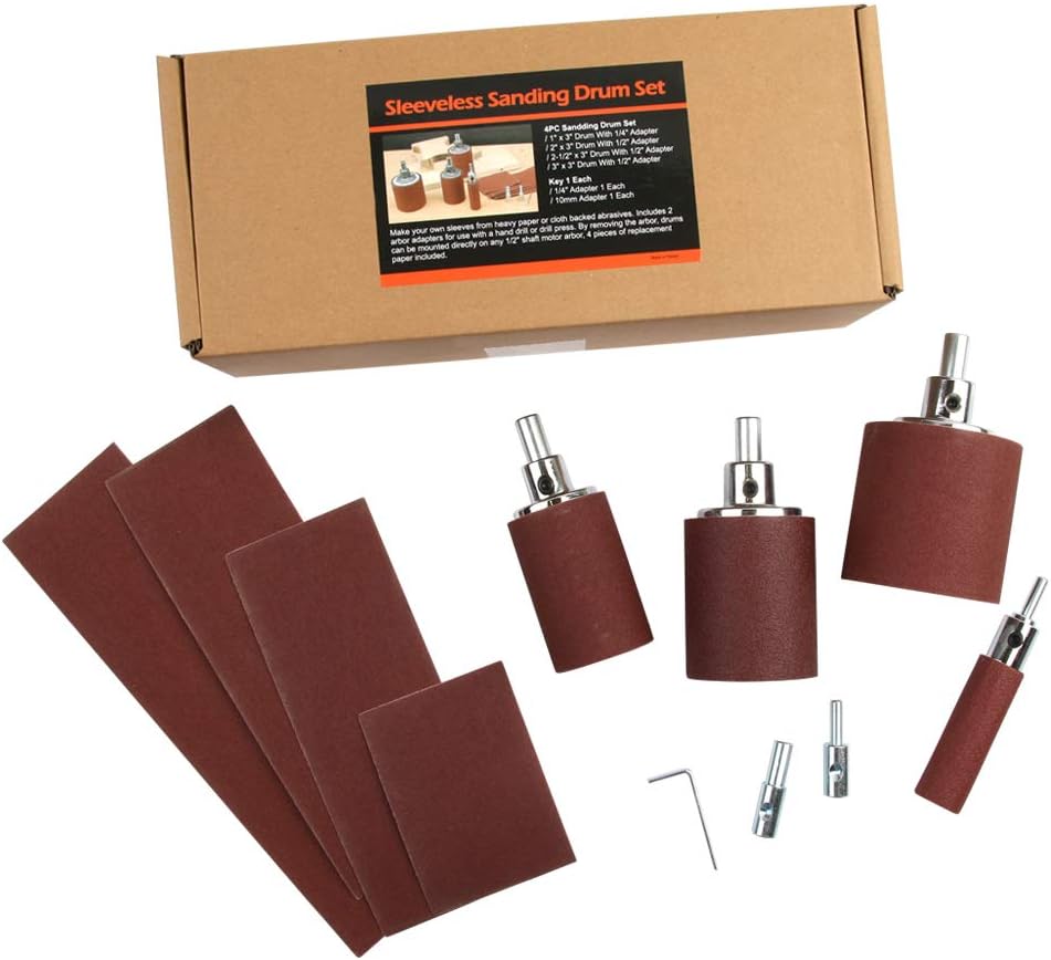 O'SKOOL 4-Piece Sanding Drum Kit with Replaceable Sandpaper for Drill Press -Versatile Contouring and Edge Sanding Tool - Image 3