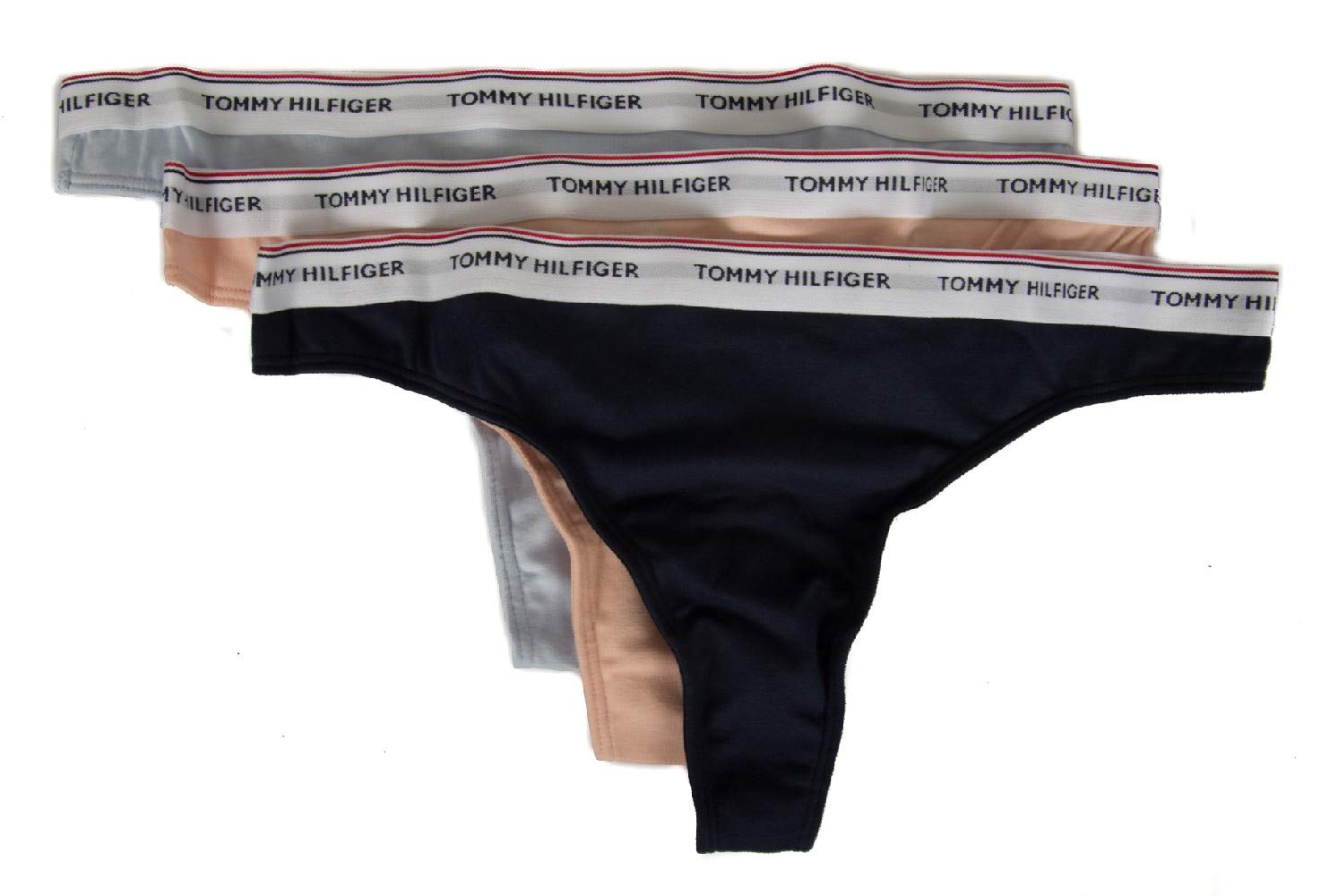 Tommy Hilfiger Pack 3 Women's Brief Slip Item UW0UW00048 3PACK Thong, 513 Heather/Pale Blush/Navy Blazer, M