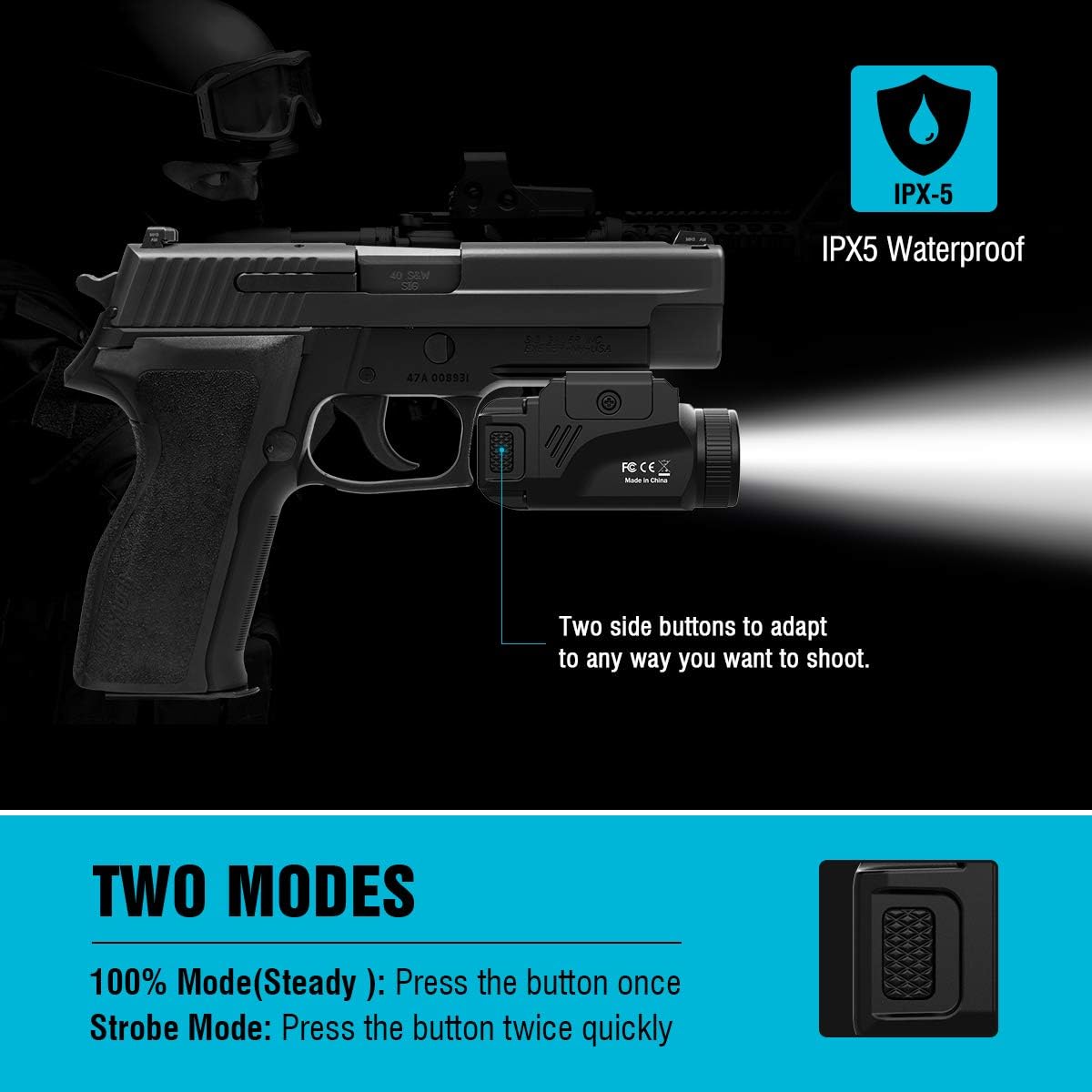 AUCLAYTEC Mini 600 Lumens Gun Flashlight Compact Rail Mount Tactical Flashlight with Adjustable Rail with Strobe for Pistols Fits Picatinny MIL-STD-1913 Glock Taurus Ruger Springfield H&K S&W: Sports & Outdoors