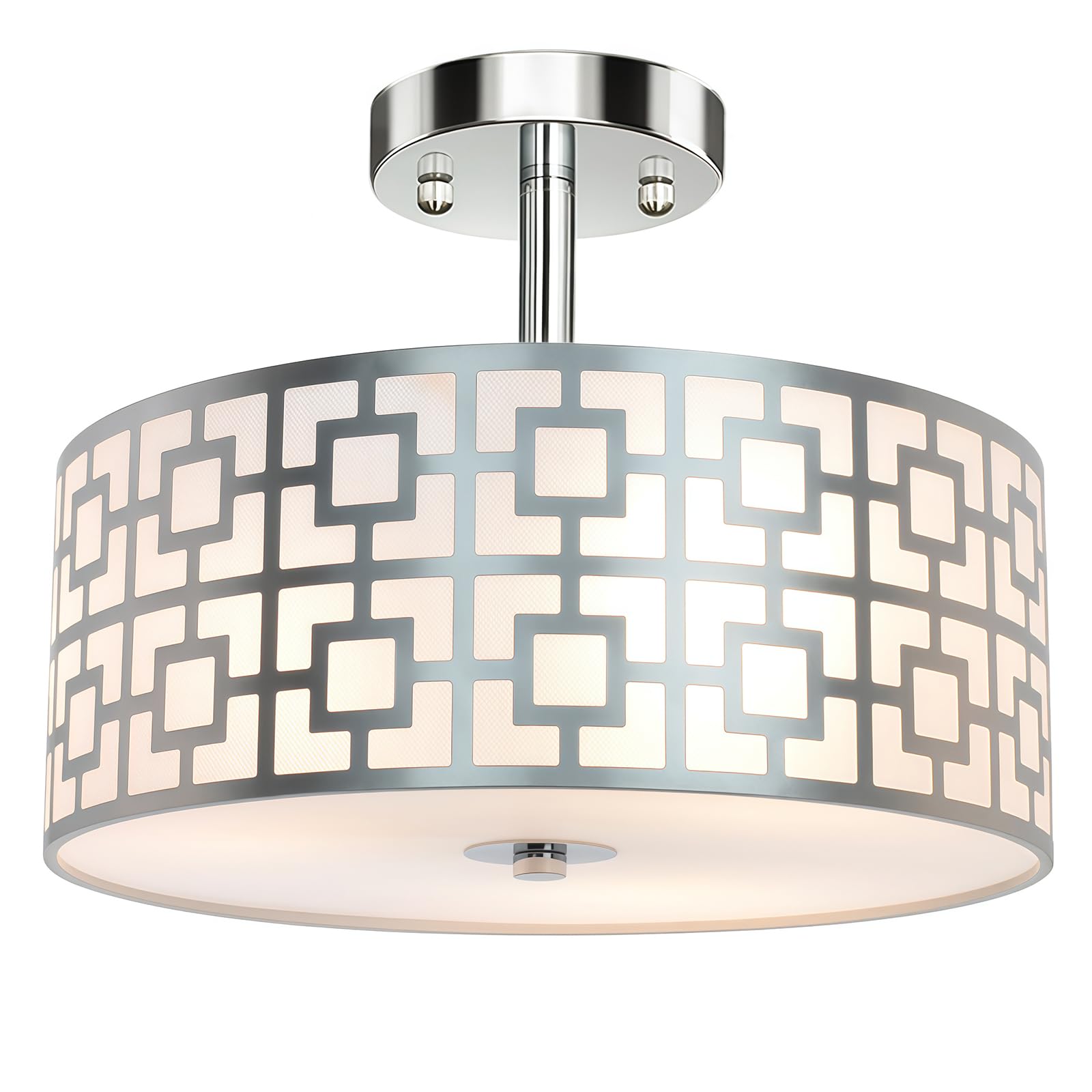 Photo 1 of DLLT Flush Mount Ceiling Light: Modern 3-Light Brushed Nickel Kitchen Light Fixture - Drum Lighting Fixture for Dining Room - Silver Bedroom Ceiling Lamp with Double Shade