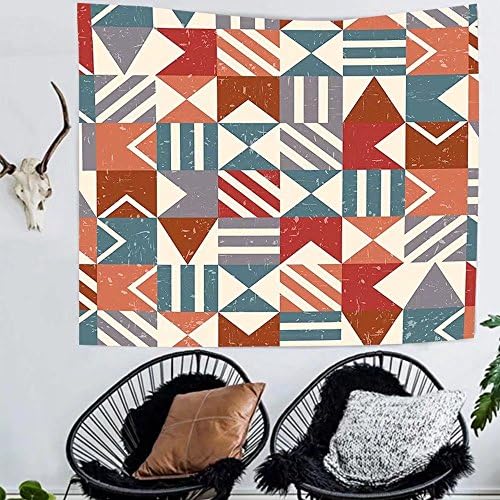 Amazing Outlets Tapestry custom Abstract Decor Tapestry Retro Grunge Geometric Forms Mosaic Tile Style Triangles Stripes Squares Artwork for Bedroom Living Room Dorm Multi