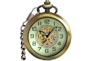 Fogitbok Mechanical Pocket Watch with Chain for Men Half-Hunter Case Hand Wind Up Analog Pocketwatch for Women Ideal Gifts