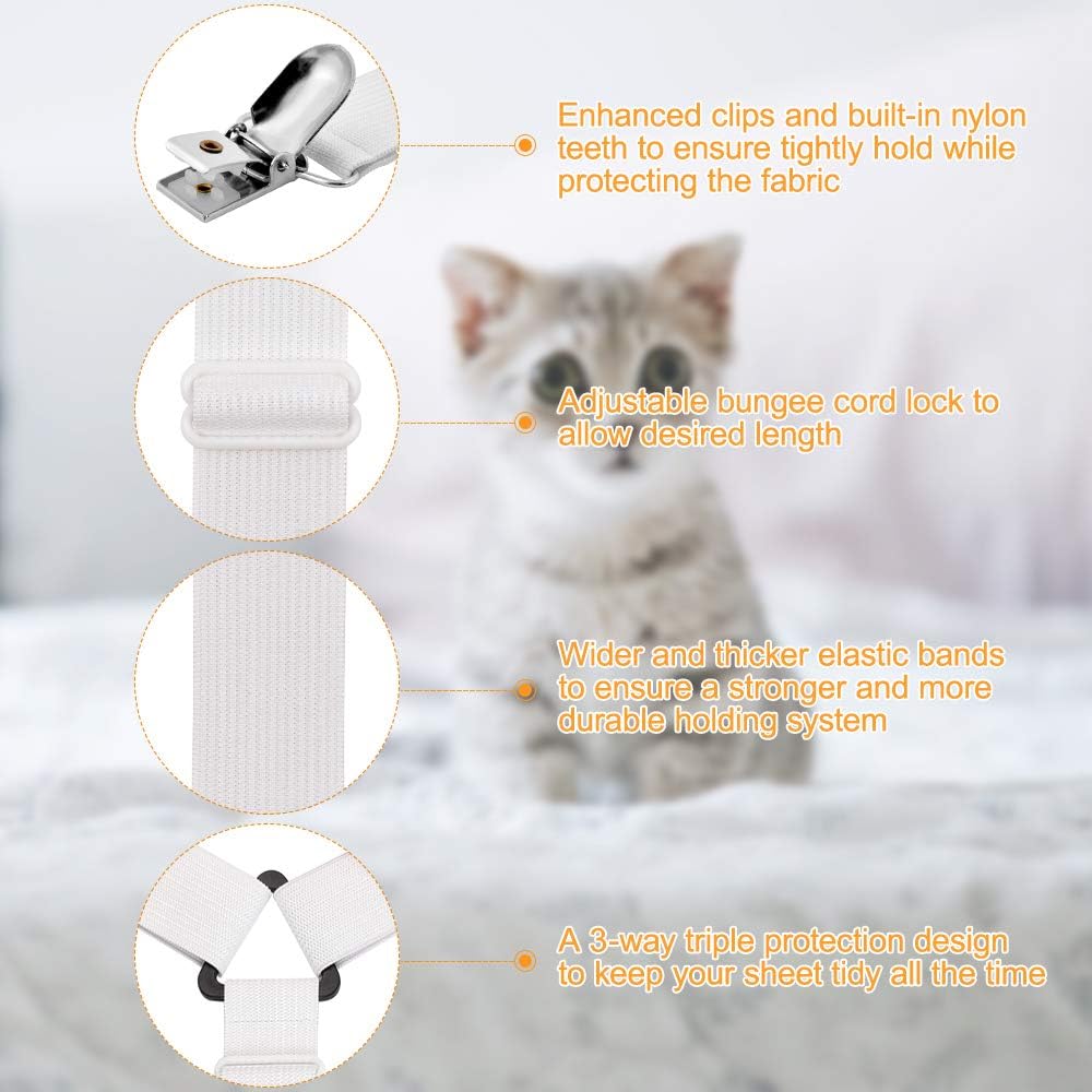 Bed Sheet Holder Straps, Bed Sheet Fasteners Suspenders Holder Straps Adjustable Crisscross Elastic Band Fitted Bed Sheet Holder Fasteners Grippers Clip,2pcs/Set White: Home & Kitchen