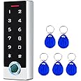 Metal Fingerprint Door Access Control Keypad System, Access Controller Stand-Alone Keypad, EM HID IC Card Reader + 5pcs ID Key Fobs, Weatherproof WG26/34 10000 Users for Garage, Door Lock Opener