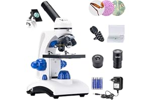 Vanstarry Beginners Microscope Kit 40X-1000X for Kids & Students, Dual LED Lights and Cordless Capability, Illumination Lab Compound Monocular Microscopes with Optical Glass Lenses & 12 Slides