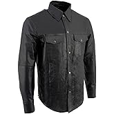 Milwaukee Leather LKM1600 Men's Black Lightweight Casual Biker Style Leather Shirt