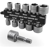 XUDYVCO 10PCS Power Nut Driver Set for Impact Drill, 5 Metric &amp; 5 SAE | Drill Socket Set with Tight Fit Storage Holder, Nut Drivers Bit Set with Ridge Design 1/4 Hex Shank for Wide Compability