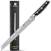 WIZEKA 10 inch Damascus Serrated Bread Knife for Homemade Bread: Razor Sharp VG10 Damascus Steel Multifunction Serrated Knife for Slicing Homemade Bread, Bagels, Cake