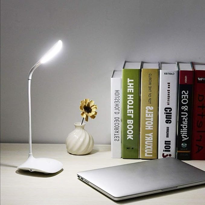 Liolis Plastic Study Rechargeable USB LED Touch on/Off Switch Desk Lamp (White)