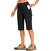 TBMPOY Womens 15" Long Hiking Shorts Below Knee Length Cargo Capri Bermuda Water Resistant Lightweight Stretch 3 Pockets