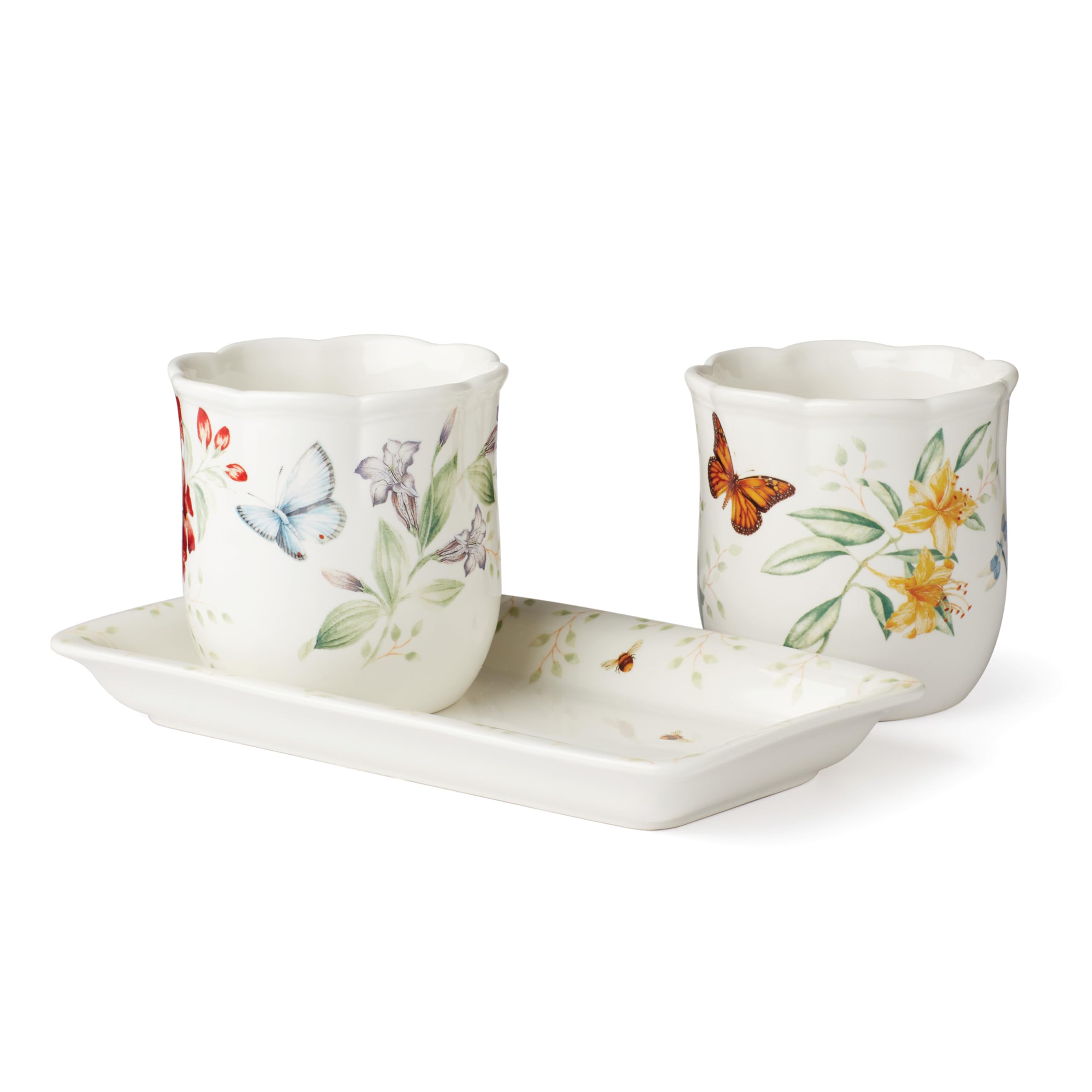 Lenox Butterfly Meadow 3-Piece Herb Pots & Tray Set, 1 Count, Multi