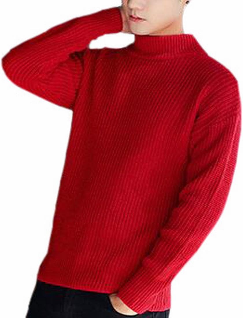 Ptyhk RG Mens Casual Loose Solid Color Turtleneck Sweaters Pullover