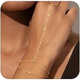 Picuzzy 14k Gold Plated Hand Chain for Women,Trendy Ring Bracelet Hand Chain Non Tarnish Beaded Cubic Zircon Infinity Finger Ring Slave Bracelet Stack Jewelry Gifts for Women