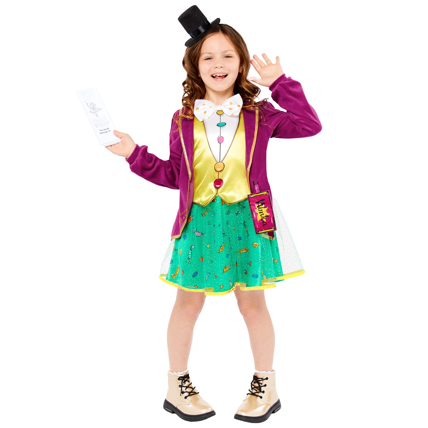 amscan 9916203 - Kids Official Roald Dahl Willy Wonka Girl World Book Day Costume Age: 3-4 Yrs
