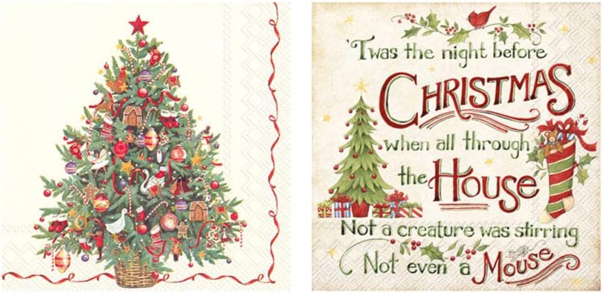 Christmas Cocktail Beverage Napkins: Bundle Includes 40 Beverage Napkins in 2 Different Holiday Designs