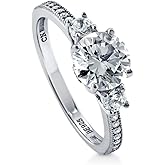 BERRICLE Sterling Silver 3-Stone CZ Wedding Engagement Rings for Women, Stackable Round Cubic Zirconia Ring, 1-3 Piece Set