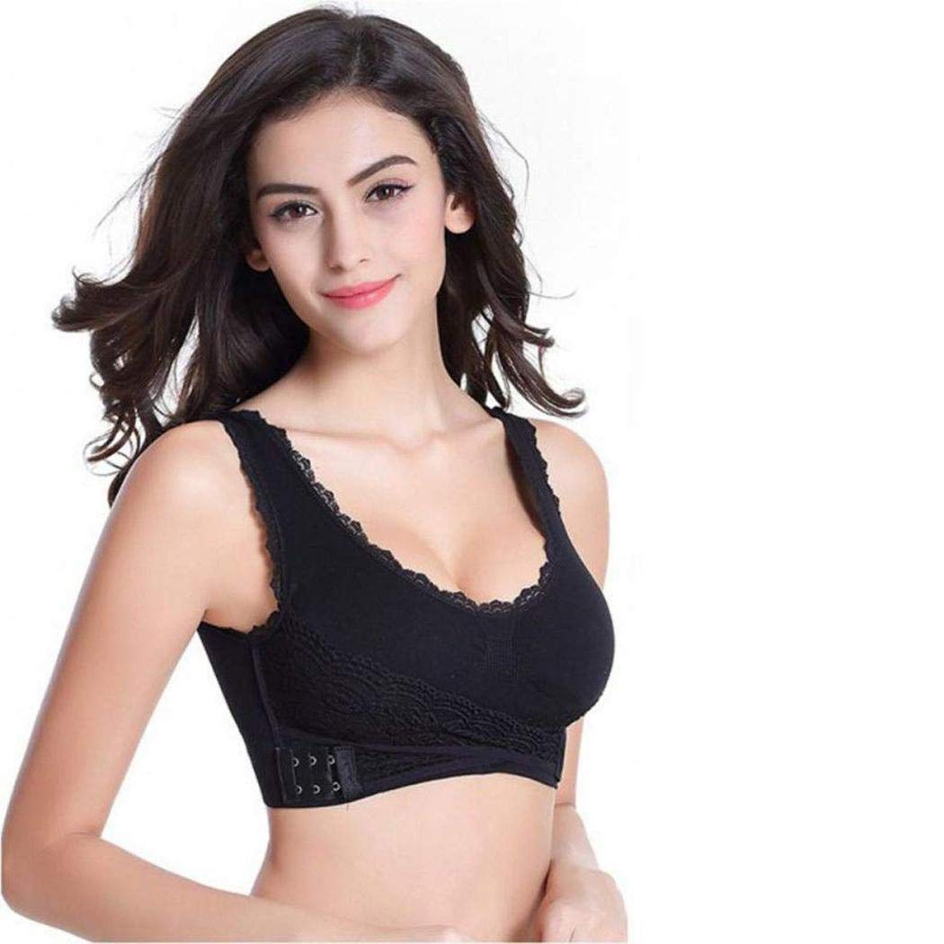 lazinem Women Cross Push-up Sporting Bra Front Side Buckle Lace Full Cup Underwear Sports Bras Black