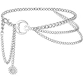 MILAKOO 3 Layered Metal Waist Chain Belt for Women Moon & Sun Belly Belt Body Chain Jewelry for Dress Jeans