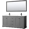 Wyndham Collection Avery 72 Inch Double Bathroom Vanity in Dark Gray, Light-Vein Carrara Cultured Marble Countertop, Undermount Square Sinks, Matte Black Trim, 70 Inch Mirror