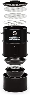 Klarstein Brooklyn-BBQ 4-in-1-Grillfass: Grill, Smoker SlowCooker & Feuerschale (Ø 42 cm, Stahl, pulverbeschichtet, inkl. Räucher-Rack) schwarz