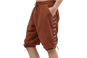 SYQBR Men's Medieval Pirate Cotton and Linen Shorts, Viking Retro Design Pants, for Halloween Theme Party, Costume Play，ect