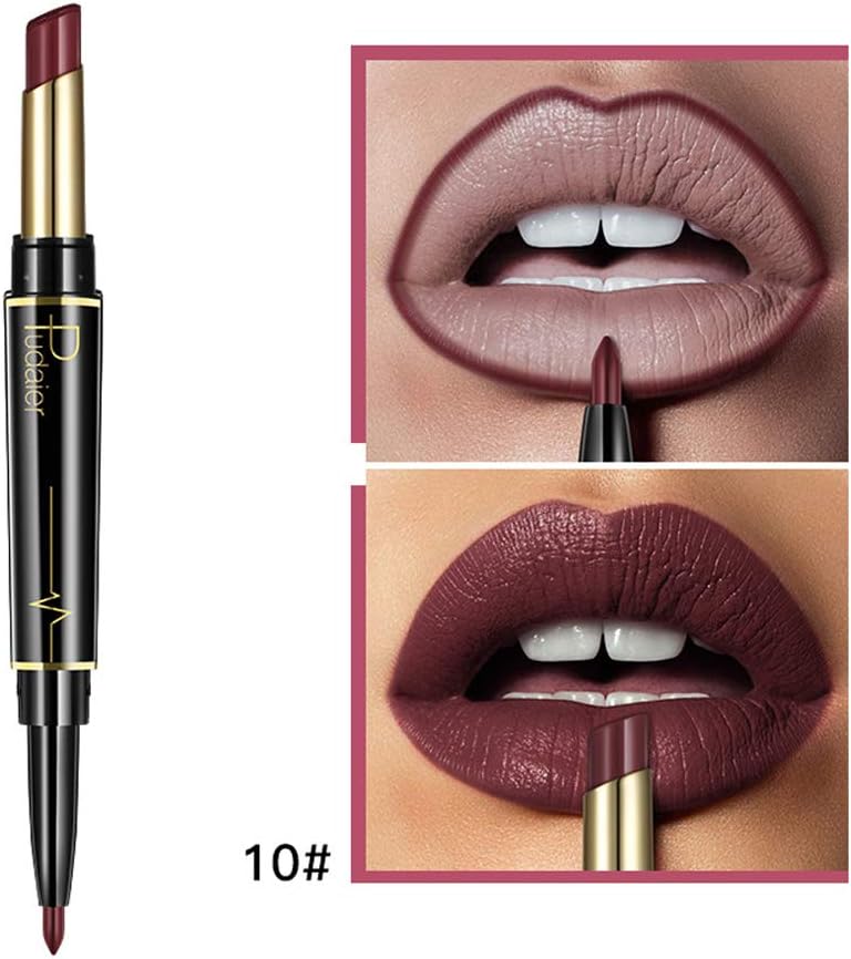 2 in 1 Double-end Lipstick Lipliner - Liquid Lipstick Lip Liner Pencil Gloss for Women Girls - Waterproof Long Lasting Durable Moisturizing Beauty Make-up Cosmetics - 2 kinds 32 colors (B-10)