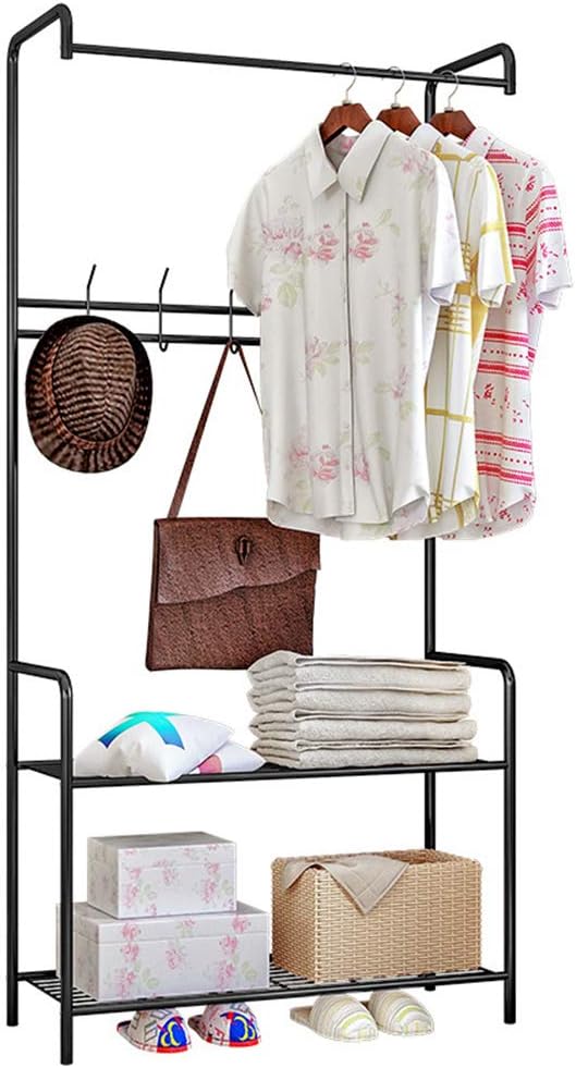 FKUO Industrial Entryway Hall Tree, 3-in-1 Design Coat Rack Shoe Bench, Foyer Storage Shelf Organizer