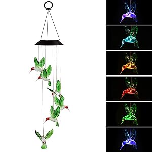 EEEKit Solar Changing Color Hummingbird Wind Chime, Solar Powered LED Hanging Lamp Windchime Light for Outdoor Indoor Gardening Yard Pathway