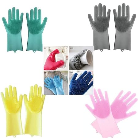 Leoie Anti-Slip Silicone Rubber Dish Washing Gloves Kitchen Cleaning Mittens for Kitchen