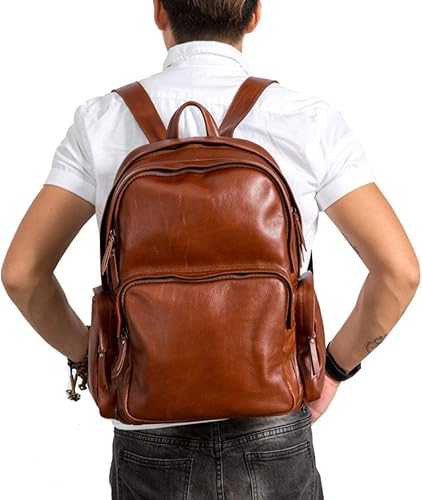 Amazon リュックサック メンズ 革 防水 リュック 大容量 Pc収納 男性用 通勤 通学鞄 耐久 人気 レトロ バックパック 男女兼用 ビジネスマン 大学生 高校生 出張 旅行 16インチ ブラウン Qh Jp メンズ