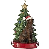 Chocolate Lab Labrador Wearing Santa Hat with Christmas Tree Ornament C7954CLB