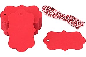 joycraft 100Pcs Red Blank Gift Tags, Kraft Paper Hangtags, Small Gift Tags with String, Writable Tags for Gift Wrapping, Wedd