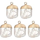 PATIKIL Natural Freshwater Pearl Charm, 5 Pcs Culture Square Pearl Beads Links Connectors with Hole for Necklace DIY Ocean Pendants Jewelry Making, Beige