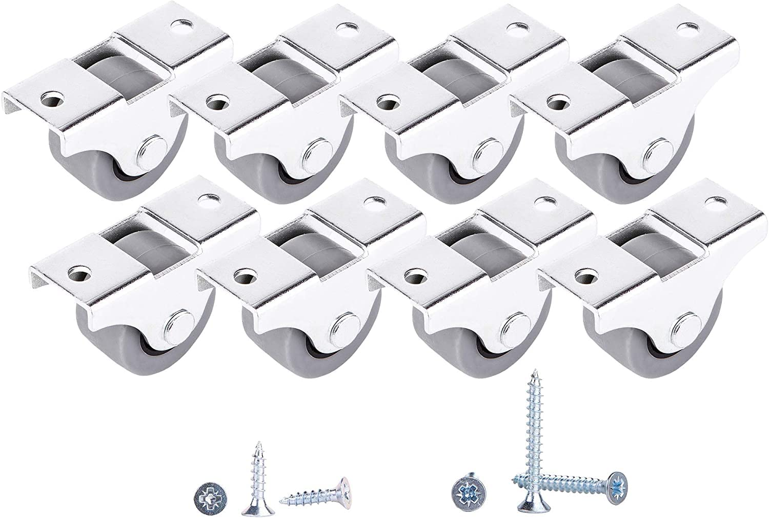 SKIR'CO (Pack of 8 pcs) Small 25 mm Furniture Castors, Rubber Wheels, Non-Swivel, Fixed Casters, One-Way Direction, Screws Included (8)