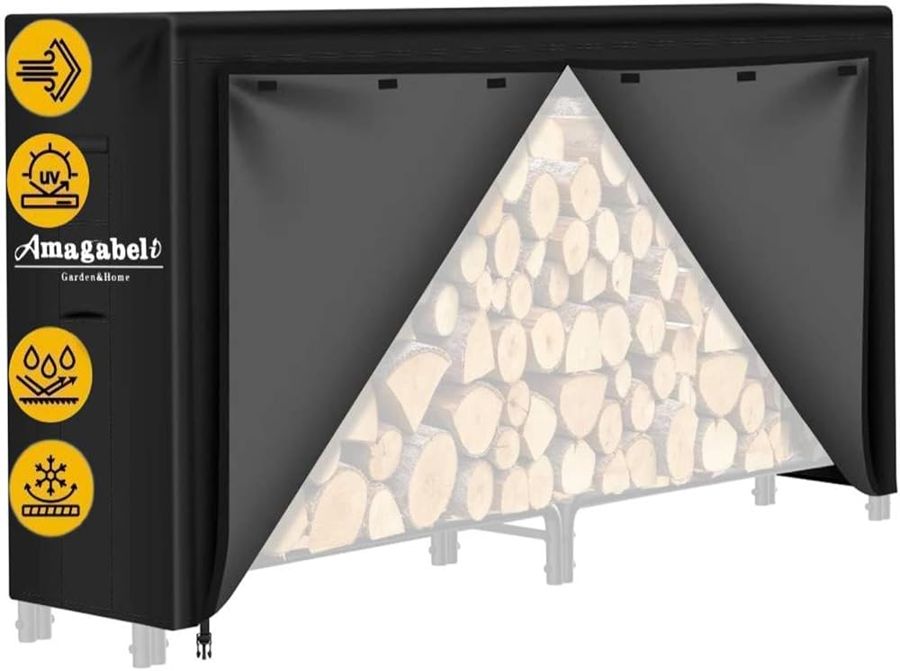 Amagabeli 8ft Firewood Log Rack Cover Heavy Duty Waterproof 600D Fabric