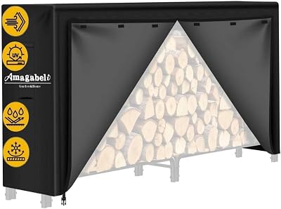 Amagabeli 8ft Firewood Log Rack Cover Heavy Duty Waterproof 600D Fabric