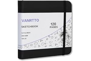 VANRTTO Hardcover Square Sketch Book, 120lb/200GSM Sketchbook Thick Drawing Paper for Marker Watercolor Pencil Mixed Media, Premium Drawing Notebook, Art Journal, 60 Sheets/120 Pages 4.5x4.5 Inch Sketch Pad